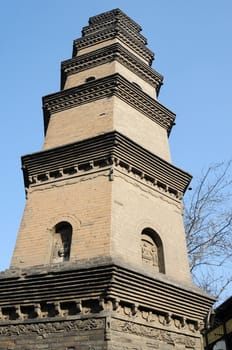 Landmark of a historic buddhist pagoda in Xian, China