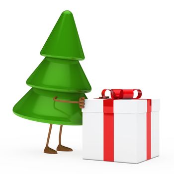 christmas tree green push red gift box