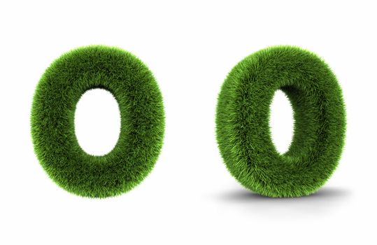 Grass letter o, isolated on white background