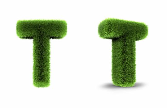 Grass letter t, isolated on white background