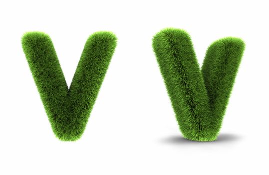 Grass letter v, isolated on white background