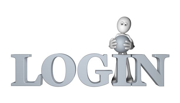 white guy and the word login - 3d illustration