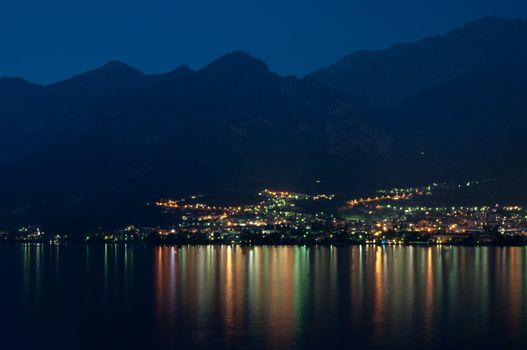 View on Mandello De Lario from the opposing shore at Lake Como at night