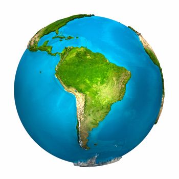 Planet Earth - South America - colorful globe with detailed and realistic surface, 3d render