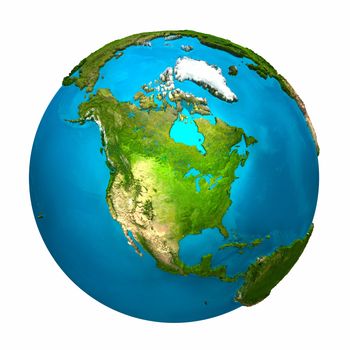 Planet Earth - North America - colorful globe with detailed and realistic surface, 3d render