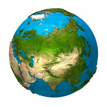 Planet Earth - Asia - colorful globe with detailed and realistic surface, 3d render