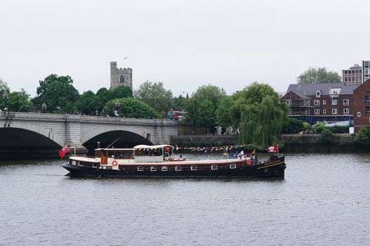 London, UK, Sunday, June 3, 2012: Hundred of boats muster on the river Thames in Putney for the Thames Diamond Jubilee Pageant.