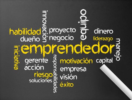 Dark chalkboard with a emprendedor illustration. 