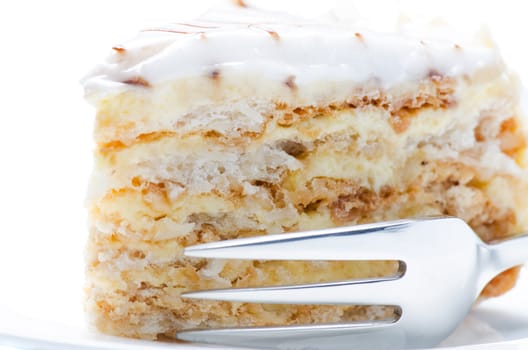 Slice of almond cake close up