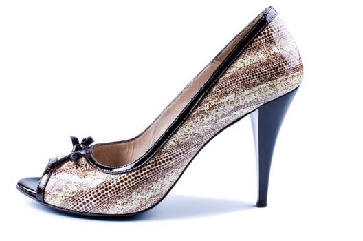 Elegant brown women's shoes close up
