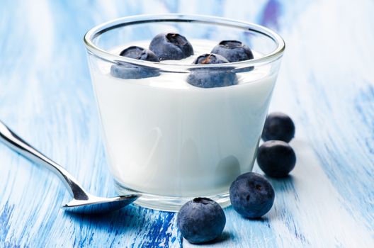 Blueberry yogurt in a glass