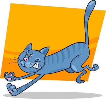 cartoon illustration of running blue tabby cat