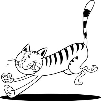 cartoon illustration of running cat for coloring book