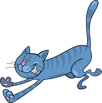 cartoon illustration of running blue tabby cat