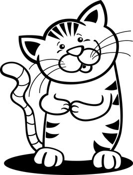 cartoon illustration of tabby kitten for coloring book
