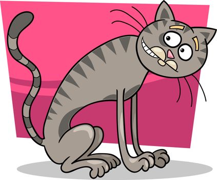 cartoon illustration of thin gray tabby cat