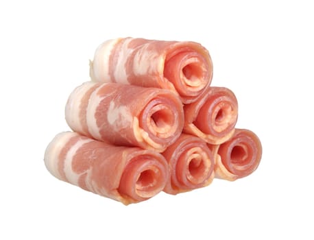 rolled bacon isolated on a white background