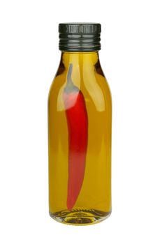 olive oil with red pepper isolated on white background