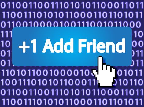 +1 Add Friend Button with Hand Cursor. Vector Illustration.
