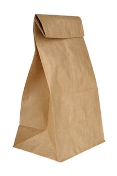 brown paper bag lunch isolated on white background