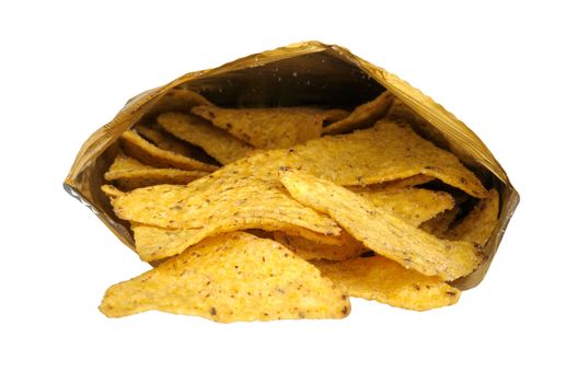 nachos corn chips in the package isolated on white background