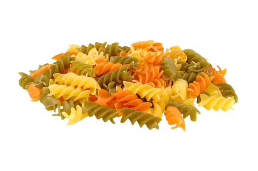 Tricolor pasta isolated on a white background