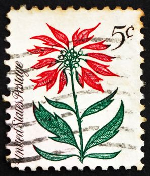UNITED STATES OF AMERICA - CIRCA 1964: a stamp printed in the USA shows Poinsettia, Christmas Star, Christmas, circa 1964
