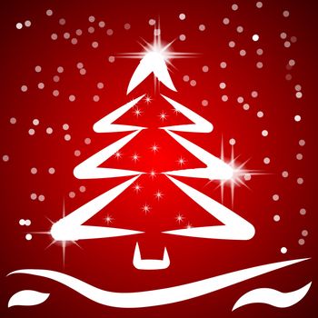 Red Christmas background with fancy tree. Vector.