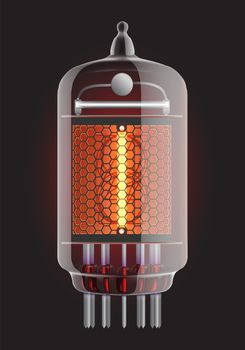 Nixie tube indicator. The number one of retro, Transparency guaranteed. Vector illustration.