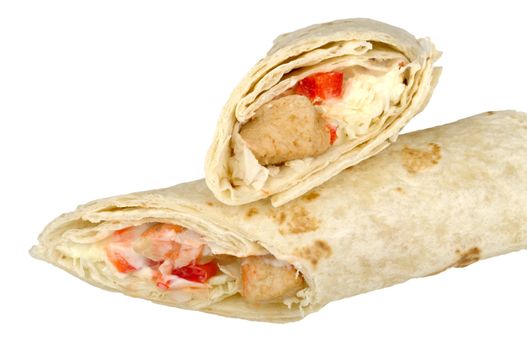chicken burito isolated on a white background