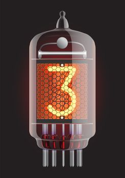 Nixie tube indicator. The number three of retro, Transparency guaranteed. Vector illustration.