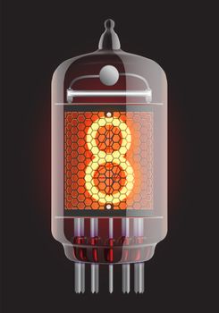 Nixie tube indicator. The number eight of retro, Transparency guaranteed. Vector illustration.