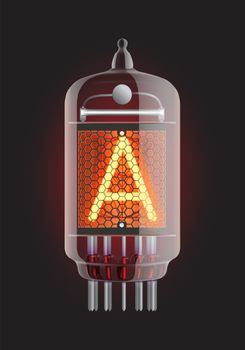 Nixie tube indicator. Letter "A" from retro, Transparency guaranteed.