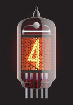 Nixie tube indicator. The number four of retro, Transparency guaranteed. Vector illustration.