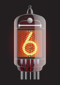 Nixie tube indicator. The number six of retro, Transparency guaranteed. Vector illustration.