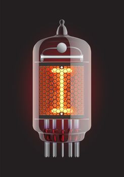 Nixie tube indicator. Letter "I" from retro, Transparency guaranteed. Vector illustration.