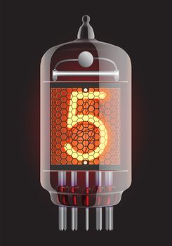 Nixie tube indicator. The number five of retro, Transparency guaranteed. Vector illustration.