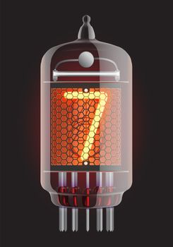 Nixie tube indicator. The number seven of retro, Transparency guaranteed. Vector illustration.