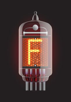 Nixie tube indicator. Letter "F" from retro, Transparency guaranteed. Vector illustration.