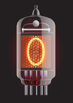 Nixie tube indicator. The number zero of retro, Transparency guaranteed. Vector illustration.