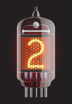 Nixie tube indicator. The number two of retro, Transparency guaranteed. Vector illustration.