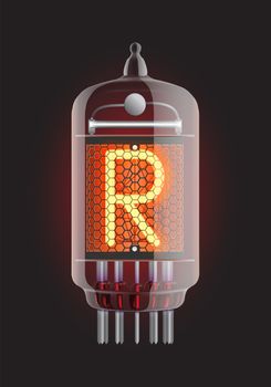 Nixie tube indicator. Letter "R" from retro, Transparency guaranteed. Vector illustration.