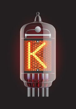 Nixie tube indicator. Letter "K" from retro, Transparency guaranteed. Vector illustration.