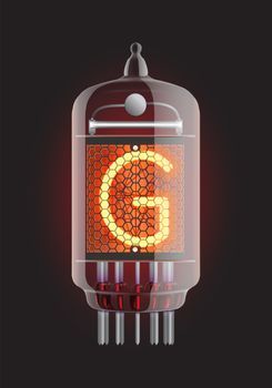 Nixie tube indicator. Letter "G" from retro, Transparency guaranteed. Vector illustration.