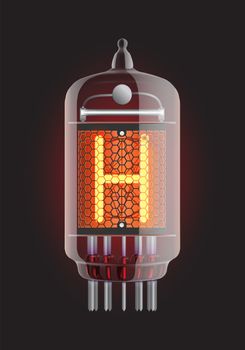 Nixie tube indicator. Letter "H" from retro, Transparency guaranteed. Vector illustration.