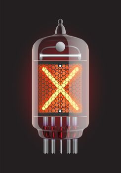 Nixie tube indicator. Letter "X" from retro, Transparency guaranteed. Vector illustration.