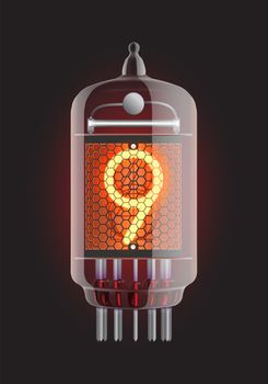 Nixie tube indicator. The number nine of retro, Transparency guaranteed. Vector illustration.