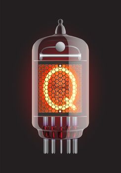 Nixie tube indicator. Letter "Q" from retro, Transparency guaranteed. Vector illustration.