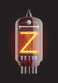 Nixie tube indicator. Letter "Z" from retro, Transparency guaranteed. Vector illustration.