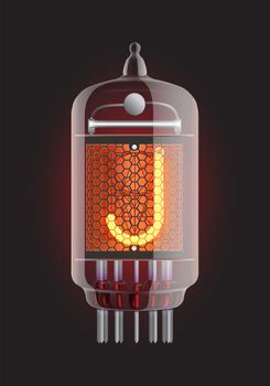 Nixie tube indicator. Letter "J" from retro, Transparency guaranteed. Vector illustration.